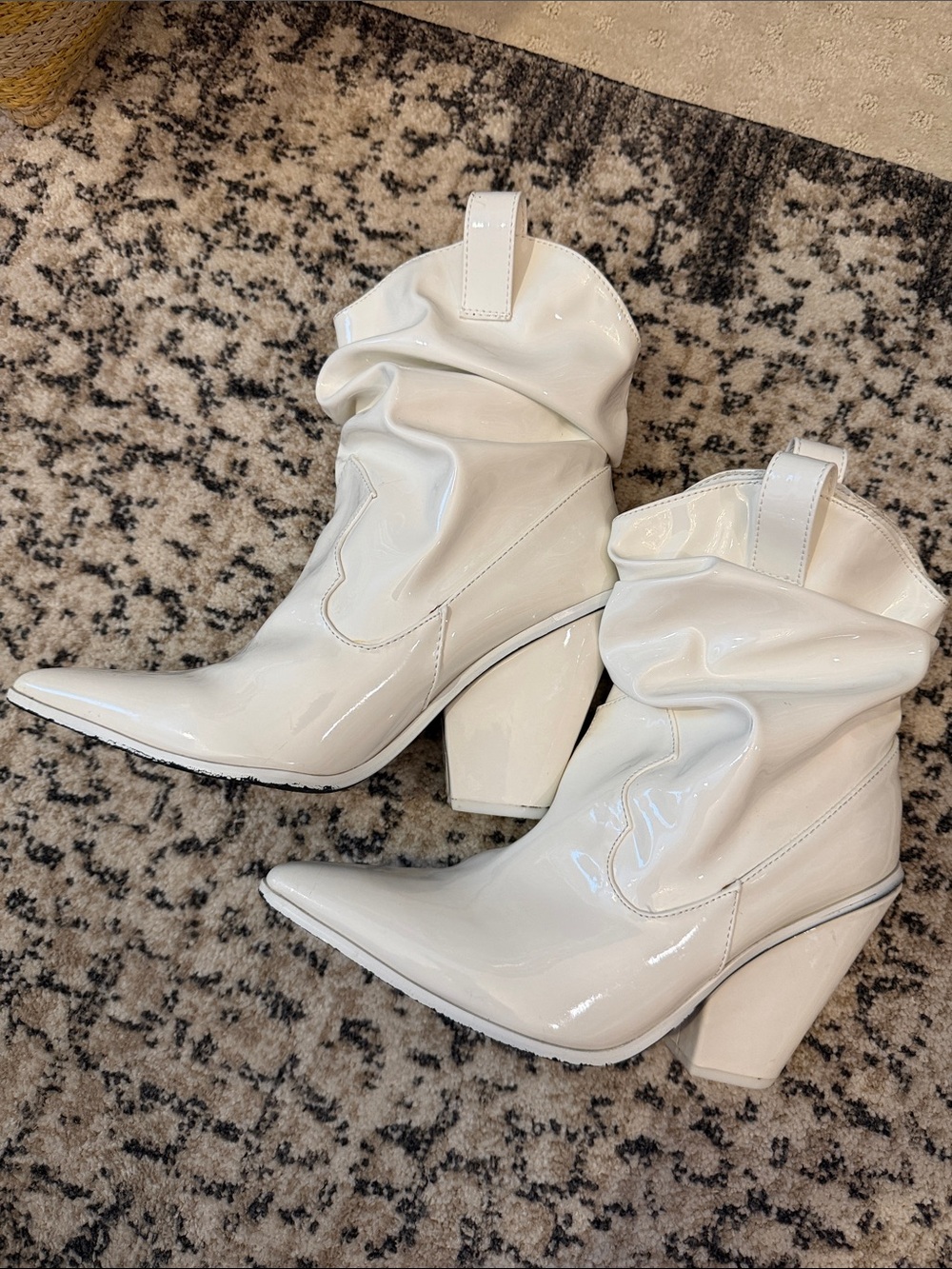 Nasty Gal White Patent Slouchy Western Heel Boots